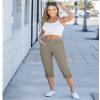 GRAPENT 2025 Summer Pull On Cotton Capri Pants for Women High Waisted Relaxed Fit Elastic Knit Waist Casual Capris Trousers Cropped Pants Dusty Olive Color X-Large Size 16 to 18 view 3
