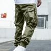 Muscularfit Mens Athletic Pants Loose Fit Multi Pockets Drawstring Sweatpants Causal Fashion Solid Elastic Waist Hiking Pant Men Business Casual Pants Army Green L view 4