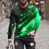 Shooting Star Print Shirts for Men Long Sleeve Crewneck Patchwork T-Shirts Sports Athletic Tees Workout Tops Green view 2