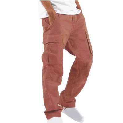 Muscularfit Cargo Pants for Men Big and Tall Elastic Waist Cotton Sweatpants Causal Solid Multi Pockets Joggers Athletic Pant Prime of Day Deals Today 2024 Men Mens Jogging Pants Watermelon Red L