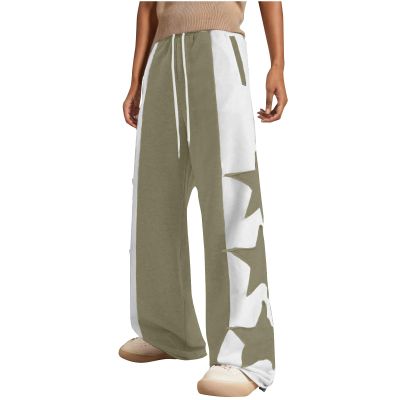NATHGAM Women's Y2k Baggy Sweatpants High Waisted Star Print Hip Hop Streetwear Loose Trendy Drawstring Wide Leg Track Pants