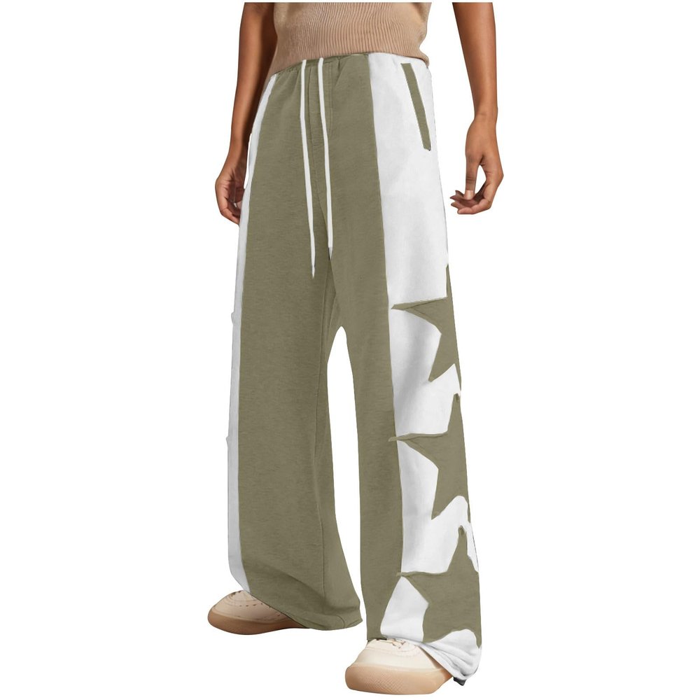 NATHGAM Women's Y2k Baggy Sweatpants High Waisted Star Print Hip Hop Streetwear Loose Trendy Drawstring Wide Leg Track Pants