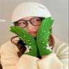 Female Winter Gloves Warm Lined Touch Screen Driving Gloves Knit Pearl Bow Split Finger Gloves Student Riding Gloves(black) view 2