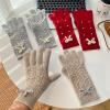 Female Winter Gloves Warm Lined Touch Screen Driving Gloves Knit Pearl Bow Split Finger Gloves Student Riding Gloves(black) view 4