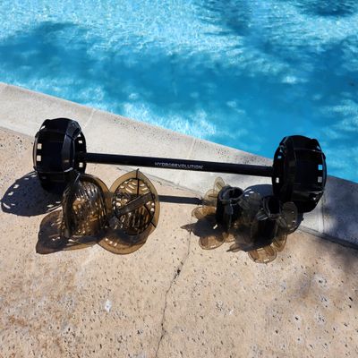AquaLogix Hydrorevolution Ultimate Pool Exercise Bundle | Medium Resistance Water Weights | Water Exercise Equipment Smoke Bells, Fins & Aquastrength Barbell (Smoke with Black Barbell)
