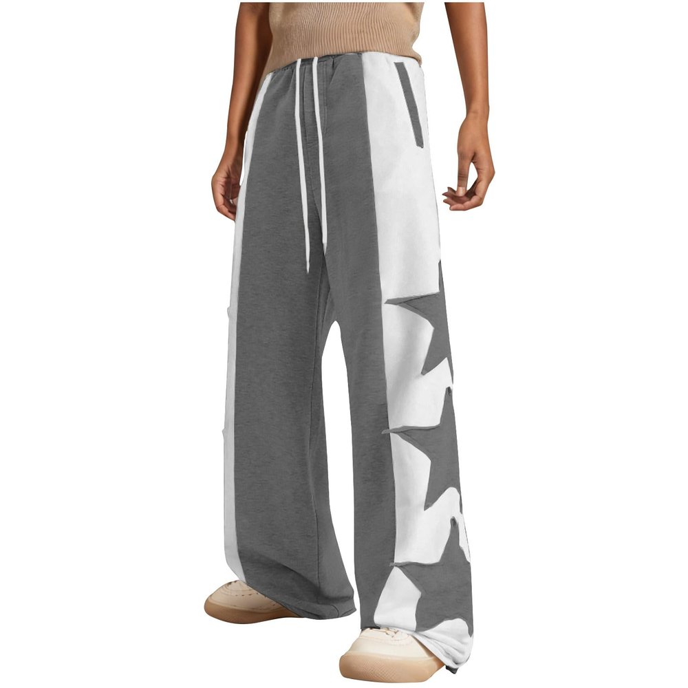 NATHGAM Women's Y2k Baggy Sweatpants High Waisted Star Print Hip Hop Streetwear Loose Trendy Drawstring Wide Leg Track Pants