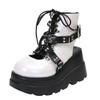 Platform Boots for Women, Lace Up Ankle Studded Buckle Goth Stacked Wedge Combat Boots Cutout Gothic Ankle Boots