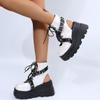 Platform Boots for Women, Lace Up Ankle Studded Buckle Goth Stacked Wedge Combat Boots Cutout Gothic Ankle Boots view 2