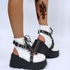 Platform Boots for Women, Lace Up Ankle Studded Buckle Goth Stacked Wedge Combat Boots Cutout Gothic Ankle Boots view 3