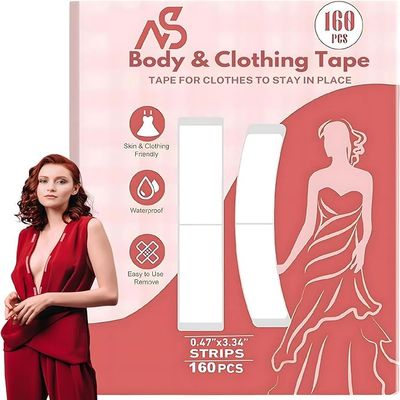 160 Strips Body and Clothing Tape Clear Double-Sided Tape for Clothes,Double Sided fabric Tape,Dress Tape-Strong Hold, Skin-Safe