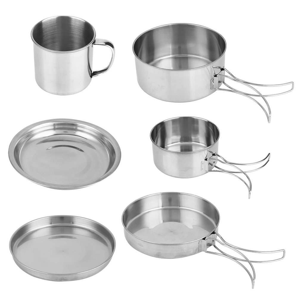Acouto 8 - Piece Stainless Steel BBQ Bowl Camping Cookware Picnic Portable Outdoor Folding Pot Set Camping Cookware Set Foldable Outdoor Cookware