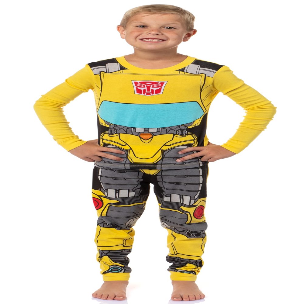 INTIMO Transformers Pajama Set Boy's 2 Piece Sleepwear Bumblebee Character Tight Fit Long Sleeve Loungewear (Bumblebee, 10)