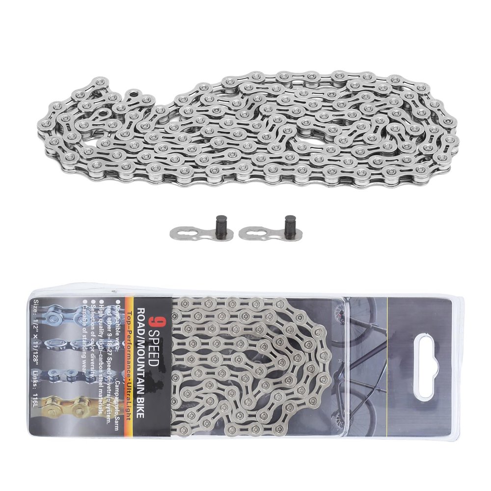 9 Speed BikeChain, LightweightBike Chain, 116 Link BicycleChain, with Quick Link, Half HollowBicycle Chains for RoadBike, Mountainbike, BMX