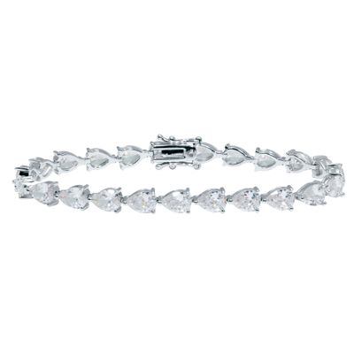Palm Beach Jewelry 17.04 TCW Pear-Cut Cubic Zirconia Silvertone Tennis Bracelet 7-inch
