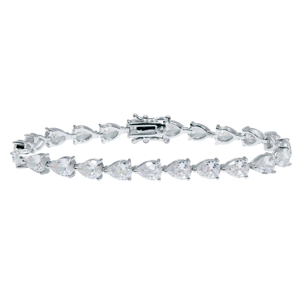 Palm Beach Jewelry 17.04 TCW Pear-Cut Cubic Zirconia Silvertone Tennis Bracelet 7-inch