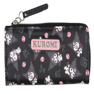 AI ACCESSORY INNOVATIONS Kuromi Expressions Allover Design Faux Leather Full Zip Wallet With Metal Logo Badge