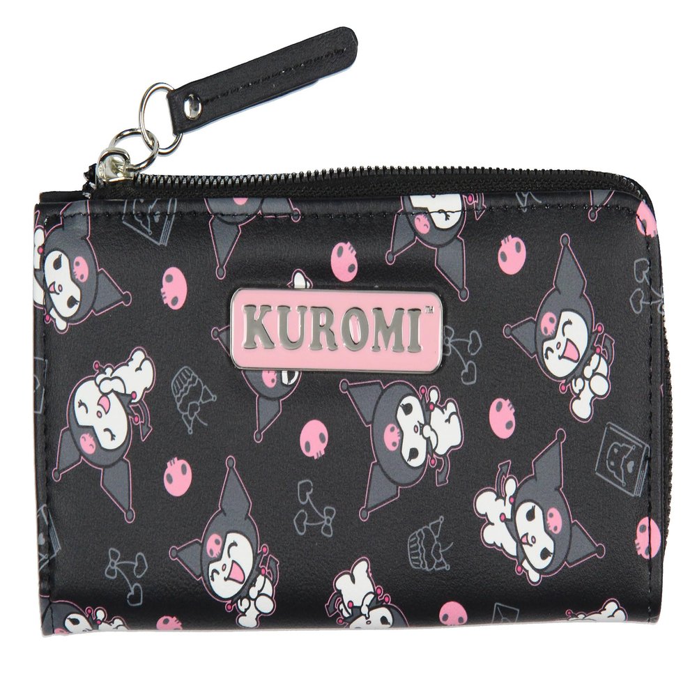 AI ACCESSORY INNOVATIONS Kuromi Expressions Allover Design Faux Leather Full Zip Wallet With Metal Logo Badge