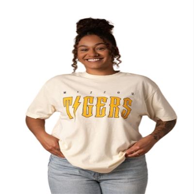 Fan Girl Mizzou Womens Band Tee Shirt, Unisex Fit Missouri Apparel, Soft 100% Cotton, Cream, Small