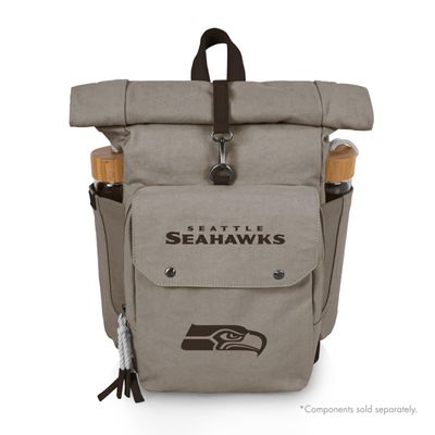PICNIC TIME NFL Seattle Seahawks Carmel Roll Top Picnic Backpack Cooler, Canvas Cooler Bag, Picnic Basket Set with Cooler Backpack, (Gray)