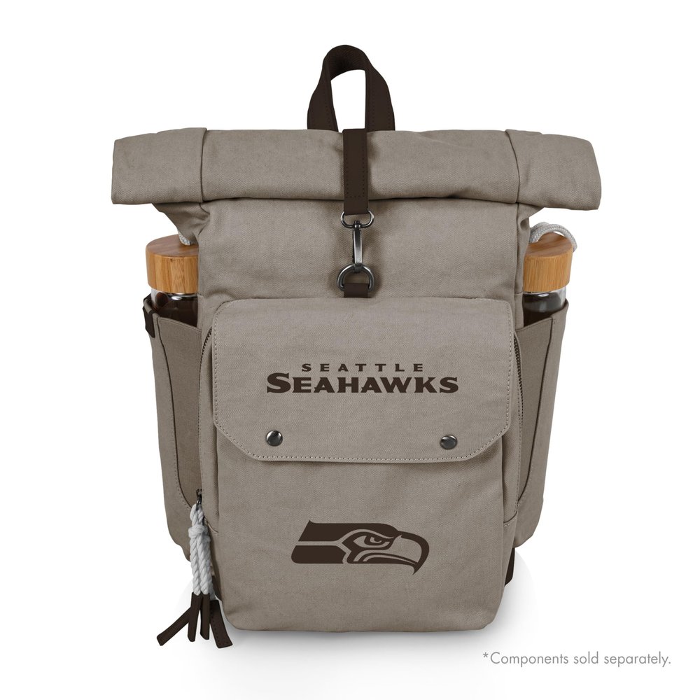 PICNIC TIME NFL Seattle Seahawks Carmel Roll Top Picnic Backpack Cooler, Canvas Cooler Bag, Picnic Basket Set with Cooler Backpack, (Gray)