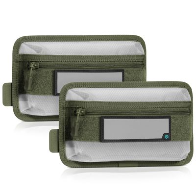 Savior Equipment Core Tactical Mesh Zipper Pouch, 9" x 5" Modular EDC Tool Organizer w/Writable ID Patches, 2-Pack, Green
