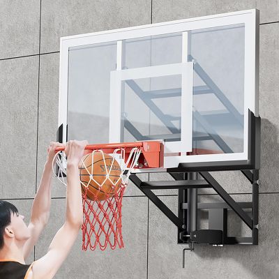 Wall Mount Basketball Hoop with 54"x32" Tempered Glass Backboard, Ideal for Gyms Garages and Schools, Suitable for Outdoor and Indoor Use Adjustable Height