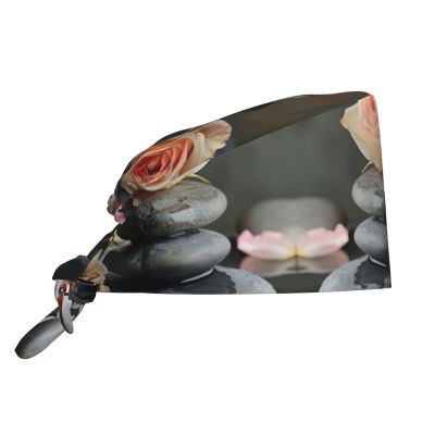 MYHSZTAH Spa Stone and Rose Flowers Print Unisex Work Hat,Multi-Purpose Work Cap,Ergonomic Labor Cap Everyday,Professional Work Hat