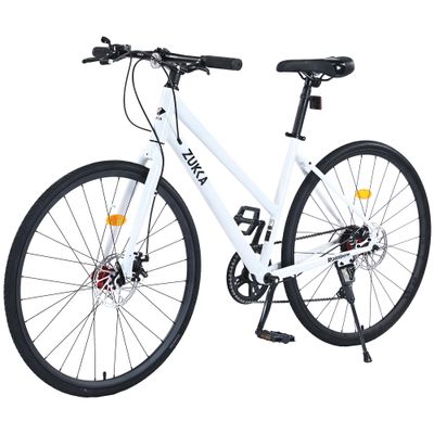 ZUKKA 700C Road Bike for Adult Shimano 7 Speed Road Bike Hybrid Road Bicycle Carbon Steel Frame/Dual-Disc Brakes/Multiple Colors (White)