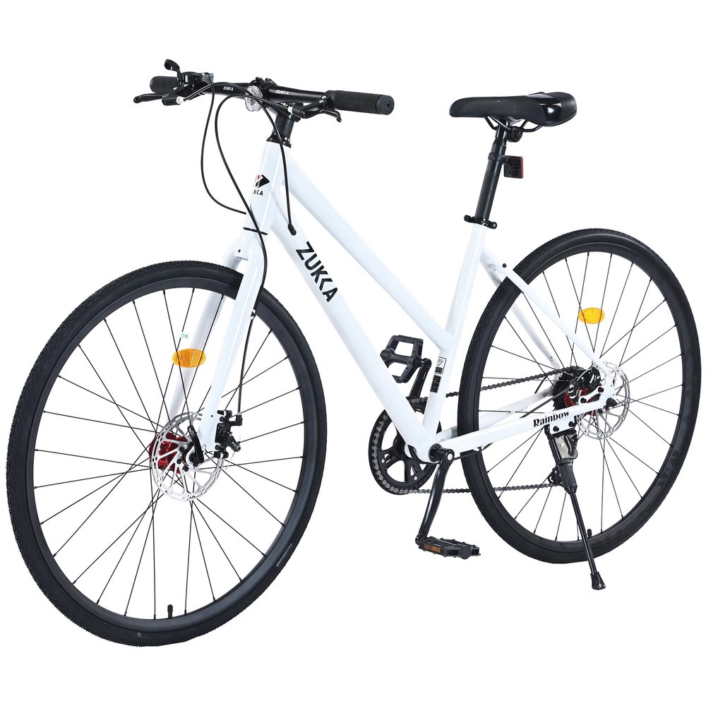 ZUKKA 700C Road Bike for Adult Shimano 7 Speed Road Bike Hybrid Road Bicycle Carbon Steel Frame/Dual-Disc Brakes/Multiple Colors (White)