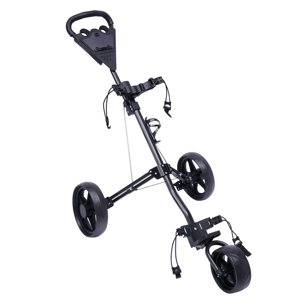 Golf Push Cart, Lightweight Aluminum Collapsible 3 Wheels Golf Push Cart, Lightweight Folding Walking Push Cart, Golf Trolley with Foot Brake Open and Close in ONE Second-Free Cup Holder Included