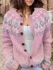Akivide Women's Fall Cute Floral Print Open Front Knit Cardigan Sweater Winter Casual Loose Button Down Long Sleeve Coat view 2