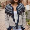 Akivide Women's Fall Cute Floral Print Open Front Knit Cardigan Sweater Winter Casual Loose Button Down Long Sleeve Coat view 2
