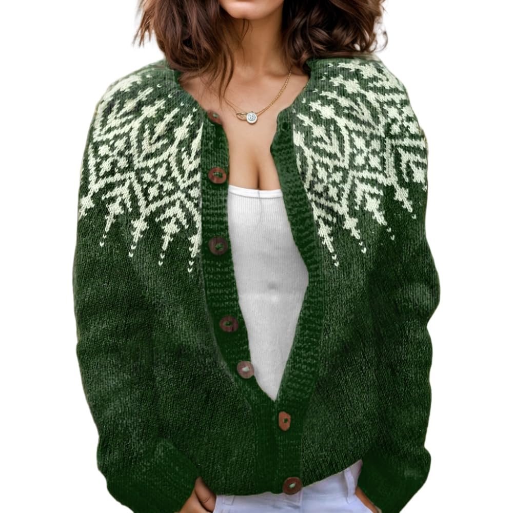 Akivide Women's Fall Cute Floral Print Open Front Knit Cardigan Sweater Winter Casual Loose Button Down Long Sleeve Coat