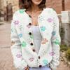 Akivide Women's Fall Cute Floral Print Open Front Knit Cardigan Sweater Winter Casual Loose Button Down Long Sleeve Coat view 2