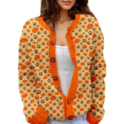 Akivide Women's Fall Cute Floral Print Open Front Knit Cardigan Sweater Winter Casual Loose Button Down Long Sleeve Coat