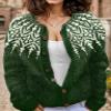 Akivide Women's Fall Cute Floral Print Open Front Knit Cardigan Sweater Winter Casual Loose Button Down Long Sleeve Coat view 2