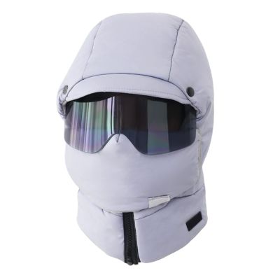 4 in 1 Waterproof Ski Cap with Removeable Mask One-Piece Goggles Earflaps Cycling Hat for Men Women Winter Warm Trapper Hat Outdoor Windproof Full Cover Balaclava Blue