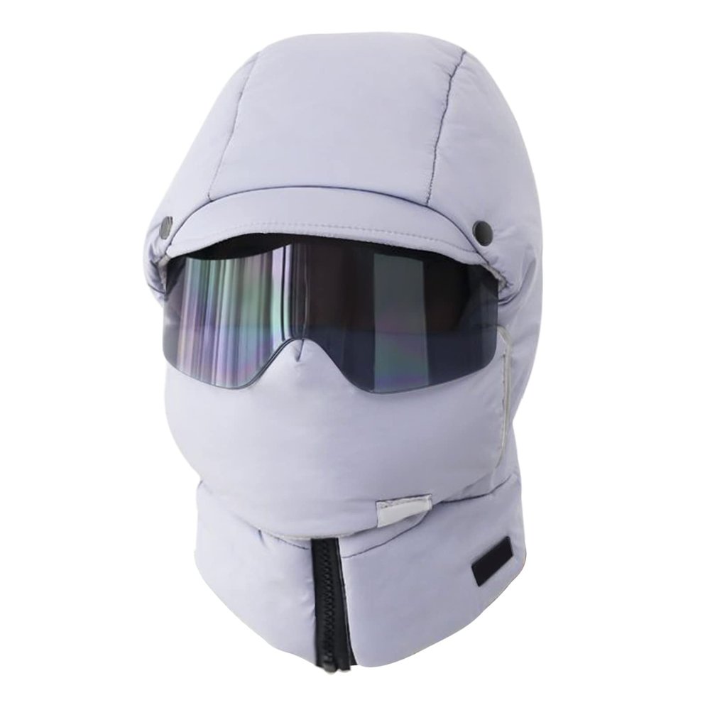 4 in 1 Waterproof Ski Cap with Removeable Mask One-Piece Goggles Earflaps Cycling Hat for Men Women Winter Warm Trapper Hat Outdoor Windproof Full Cover Balaclava Blue