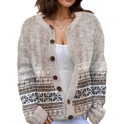 Akivide Women's Fall Cute Floral Print Open Front Knit Cardigan Sweater Winter Casual Loose Button Down Long Sleeve Coat