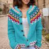 Akivide Women's Fall Cute Floral Print Open Front Knit Cardigan Sweater Winter Casual Loose Button Down Long Sleeve Coat view 2