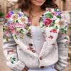 Akivide Women's Fall Cute Floral Print Open Front Knit Cardigan Sweater Winter Casual Loose Button Down Long Sleeve Coat view 2