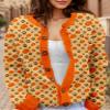 Akivide Women's Fall Cute Floral Print Open Front Knit Cardigan Sweater Winter Casual Loose Button Down Long Sleeve Coat view 2