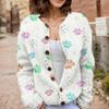 Akivide Women's Fall Cute Floral Print Open Front Knit Cardigan Sweater Winter Casual Loose Button Down Long Sleeve Coat view 2