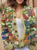 Akivide Women's Fall Cute Floral Print Open Front Knit Cardigan Sweater Winter Casual Loose Button Down Long Sleeve Coat view 2