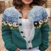 Akivide Women's Fall Cute Floral Print Open Front Knit Cardigan Sweater Winter Casual Loose Button Down Long Sleeve Coat view 2