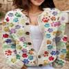 Akivide Women's Fall Cute Floral Print Open Front Knit Cardigan Sweater Winter Casual Loose Button Down Long Sleeve Coat view 2