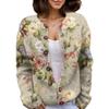Akivide Women's Fall Cute Floral Print Open Front Knit Cardigan Sweater Winter Casual Loose Button Down Long Sleeve Coat