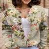 Akivide Women's Fall Cute Floral Print Open Front Knit Cardigan Sweater Winter Casual Loose Button Down Long Sleeve Coat view 2