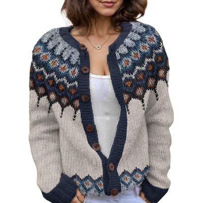 Akivide Women's Fall Cute Floral Print Open Front Knit Cardigan Sweater Winter Casual Loose Button Down Long Sleeve Coat