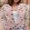 Akivide Women's Fall Cute Floral Print Open Front Knit Cardigan Sweater Winter Casual Loose Button Down Long Sleeve Coat view 2